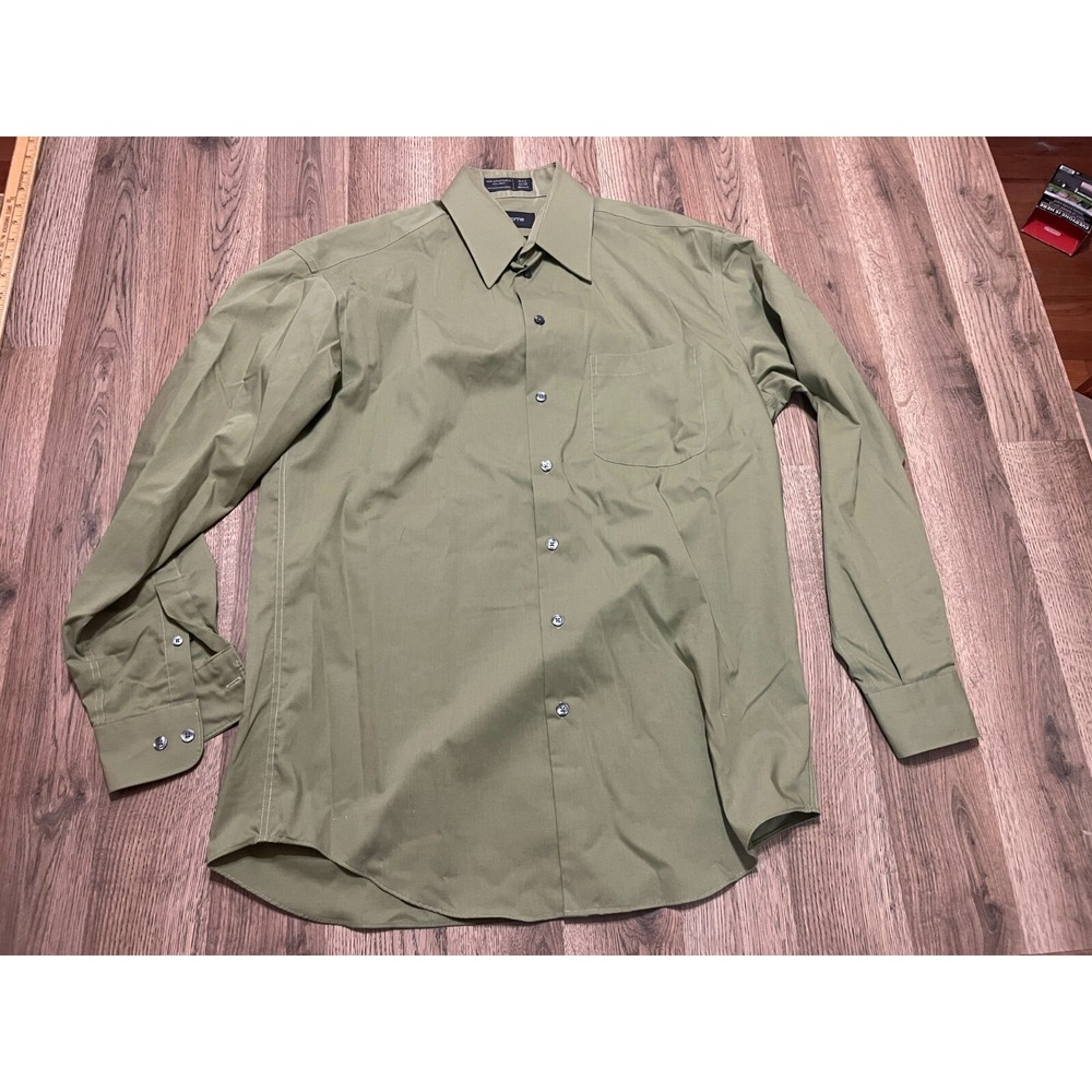 Claiborne Shirt, Men's Size 15.5 34/35 Medium, Green, Button Up, Wrinkle Free